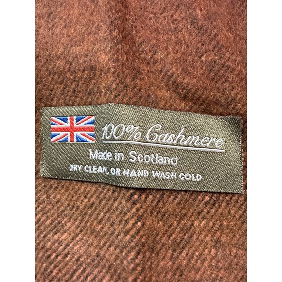 Mens 100% Cashmere Scarf Made In Scotland Plum Brown Ombré 12x68” Can Hand Wash - Picture 2 of 4